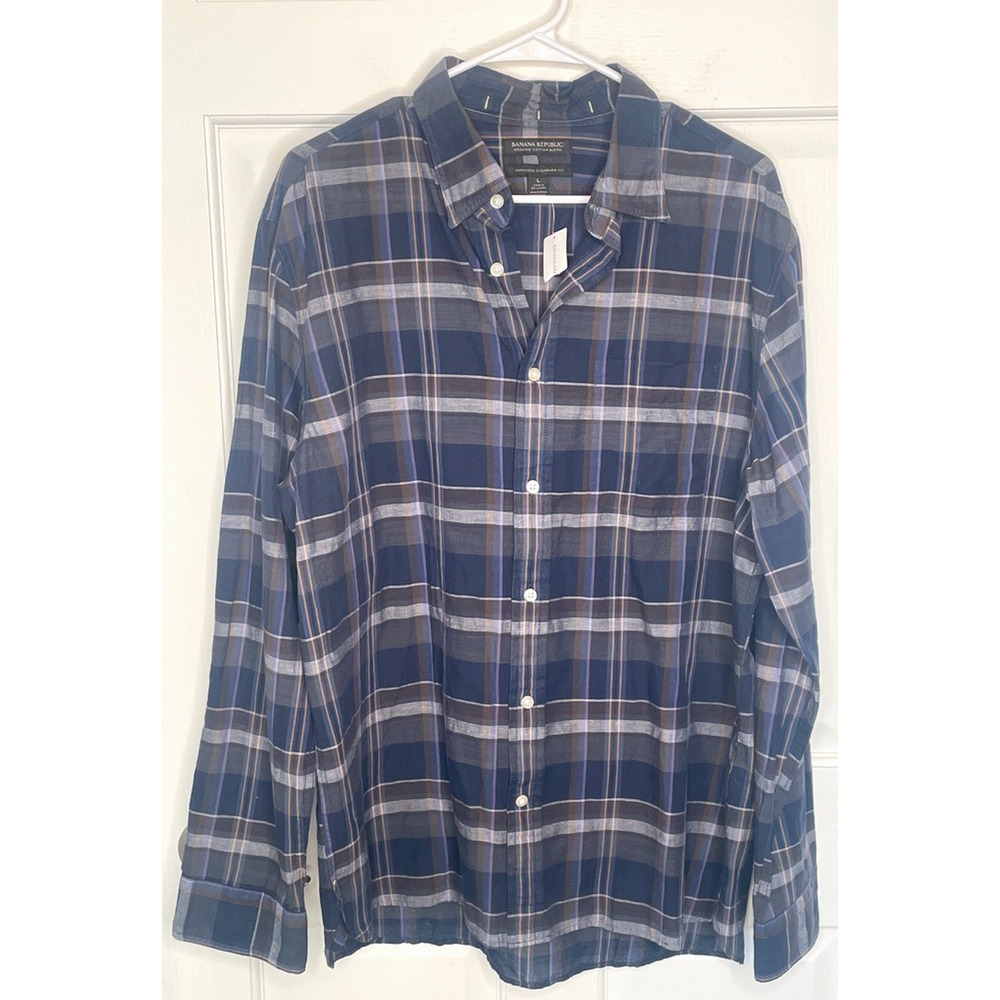 NWT Banana Republic Men's Button Shirt Sz L Organic Cotton Untucked Standard Fit